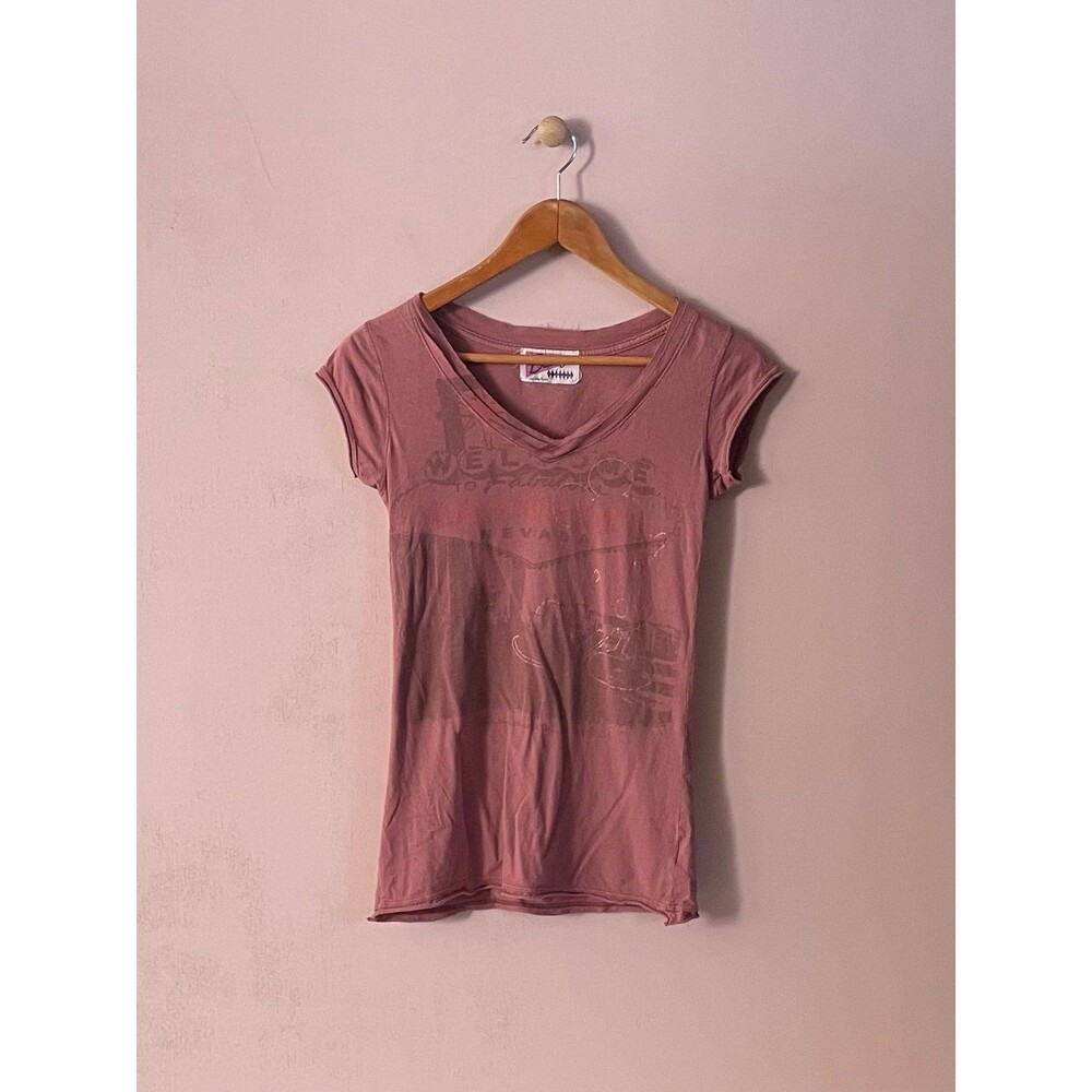 Disney Vintage 2006 Women’s Dusty Rose Pink Mickey Las Vegas V-Neck Tee Size S